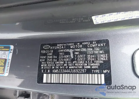 2018 Hyundai Tucson Sel from USA, damaged, VIN KM8J33A44JU692297